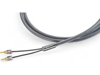Siltech Explorer 180L SSP HP speaker cable 2x3m, gray braided sleeve, metal Y, two gold-plated banana plugs, top view
