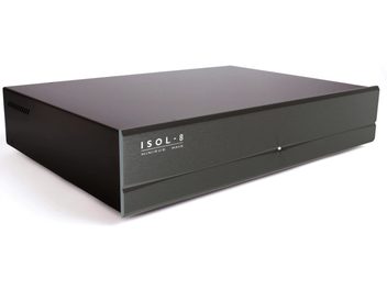 Isol-8 Minisub Wave siyah şebeke kondisyoneri, mat siyah dikdörtgen kasa, fırçalanmış alüminyum ön panel ve logo