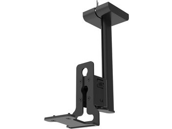Black ceiling speaker mount, metal, with vertical wall mount and pivoting, lockable horizontal support