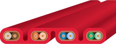 Kabel sieciowy Ethernet RJ45 Wireworld Starlight 10 5m, przekrój ukazujący 4 skręcone pary przewodów w kolorowej izolacji w czerwonej osłonie