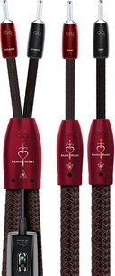 Audioquest Brave Heart højttalerkabler, fletning sort/rød, bananstik, metalbeslag rød/sort, DBS 72V-modul