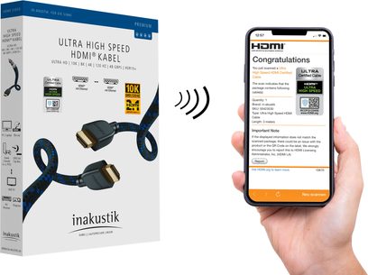 HDMI kabel Inakustik Premium II 48G 3m černý, pozlacené HDMI konektory, modré balení, QR kód ke skenování na smartphonu