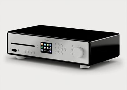 Hochauflösendes Sonoro Maestro-System in glänzendem Schwarz - Silber, Frontansicht, Tasten, Display, CD-Player
