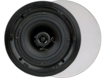 Built-in ceiling speaker ArtSound FL501 round black with coaxial driver and white metal grille front view