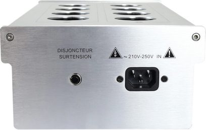 Πολύπριζα Bada LB6610 ασημί, μπροστινή όψη, 8 πρίζες, διακόπτης, φωτεινή ένδειξη, είσοδος 210V-250V, έξοδος 210V-250V