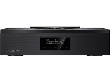 Technics SA-C600EG-K juodos spalvos viskas viename aukštos kokybės garso sistema, priekinis skydelis, šlifuotas aliuminis, LCD ekranas, mygtukai, CD anga, USB prievadas