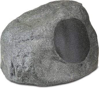 Głośnik zewnętrzny Klipsch PRO-10SW-RK o wyglądzie szarej nakrapianej skały z czarną przednią maskownicą
