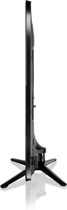 Samsung UE46ES6100W TV, set fra siden, flad skærm, sort X-fod, smal sort højglans ramme