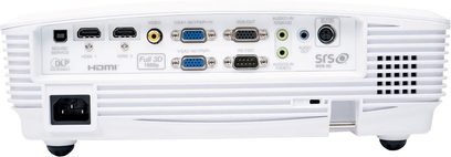 Optoma HD25-LV hvid videoprojektor, bagside, HDMI, VGA, audio, USB, RS-232, lydudgang, 3D sync-indgang