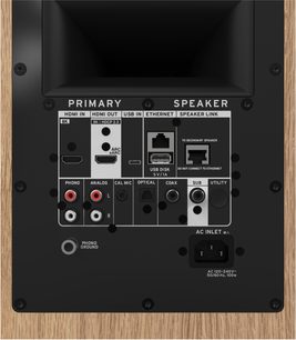 Vernetzter Lautsprecher Klipsch The Sevens II Eiche Rückansicht mit Anschlussfeld HDMI USB und Phono