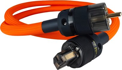 Napájecí kabel Taga Harmony GTPC-TS 2m, oranžový textilní opletený plášť, průhledné černé konektory pro síť a IEC