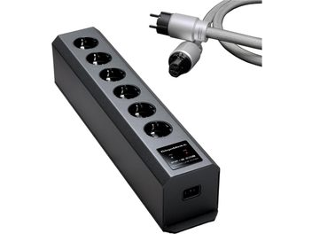 Přepěťová ochranná lišta GigaWatt PF-2 EVO+ černá s 6 zásuvkami Schuko a opleteným kabelem PowerSync ULTRA 1,5 m