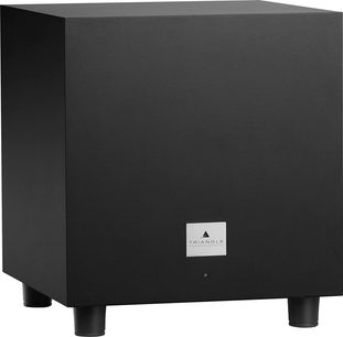 Caisson de grave Triangle Tales 400 noir mat, vue de face, logo argenté, forme cubique, matériau noir mat