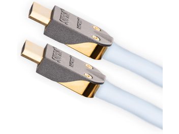 Dwa kable HDMI Supra HDMI-HDMI 2.1 UHD8K o długości 2 metrów, złocone złącza, biała i szara osłona