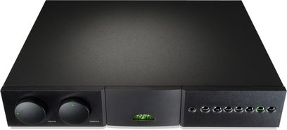Naim Audio SUPERNAIT 3 Stereo-Hi-Fi-Verstärker in Schwarz, Frontansicht mit Lautstärke- und Balance-Reglern, Kopfhörer- und Eingangsbuchsen