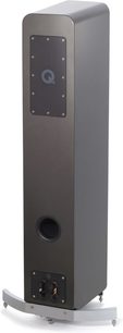 Q Acoustics Concept 50 gulvhøjttaler i grålakeret finish, set forfra, vertikal rektangulær mørk grå kabinet med sorte højttalere