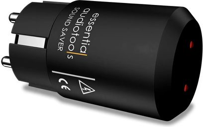 EAT Essential Audio Tools Sound Saver strømforsyningskabel, sort, cylindrisk, med stik i enderne, set ovenfra