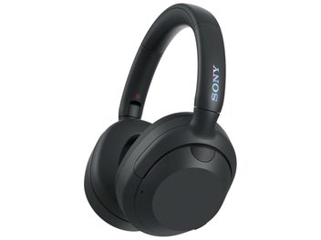 Casque hifi sans-fil Bluetooth Sony ULT WEAR noir, vue de trois quarts, arceau incurvé, oreillettes circulaires, logo visible