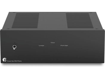 Pro-Ject Power Box RS2 Phono external power supply in black, black rectangular housing seen from the front with grilles on top