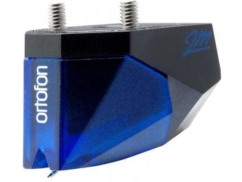 Ortofon 2M Blue Verso vinüülplaadimängija helipea, must ja sinine korpus, teemant, vasest juhtmed, valge taust