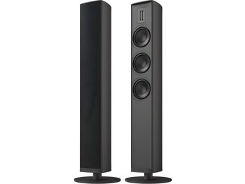 Piega Premium 701 Gen2 fekete álló hangsugárzó, keskeny kialakítással, kerek talppal, három látható hangszóróval és szalagtweeterrel