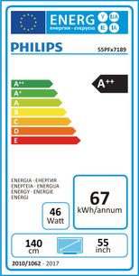 Europæisk energimærke for en Philips 55PFx7189 TV, energiklasse A++, 67 kWh/år, 140 cm, 55 tommer