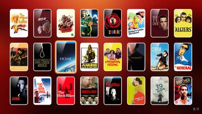 24 skærmbilleder af film eller tv-serier vist på brugergrænsefladen for en Zappiti Neo medieafspiller