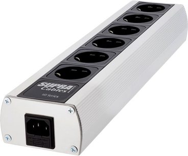 Supra Cables MD Series stikdåse med 6 Schuko-stik i lysegrå, sort afbryder, sort kabel