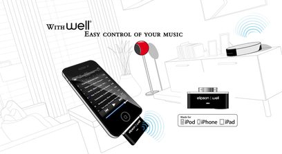 Viską viename turintis Elipson Music Center garso sistemos komplektas su iPod / iPhone doku, belaidžiu nuotolinio valdymo pultu ir išmaniojo telefono valdymo programa