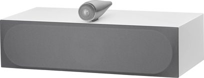 Bowers & Wilkins HTM71 S3 center luidspreker satijnwit, 3/4 vooraanzicht rechts, rechthoekige vorm, zwart rooster