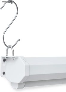 Écran de projection manuel Projeo EasyPull HD 106 blanc, vue rapprochée du boîtier avec crochet de fixation métallique