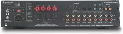 Cambridge Audio 640A V2.0 sort hi-fi stereforstærker, frontpanel med knapper, stik og LED-display, set forfra