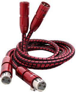 Analogový audio kabel XLR Audioquest King Cobra, červené XLR samčí konektory, červeno-černý opletený plášť
