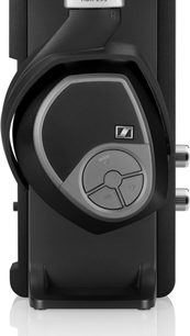 Open bedrade hifi-koptelefoon Sennheiser RS 195-U, zijaanzicht, rechter zwarte oorschelp, grijze ronde knoppen, zichtbaar logo