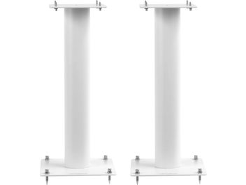 Due piedistalli per diffusori Norstone Design Stylum 1 bianco satinato, cilindrici, alti 60 cm, con piastre metalliche alle estremità