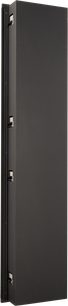 Enceinte embutida de parede E7 LCR v2, vista lateral, formato retangular, superfície preta, 4 fixações metálicas visíveis