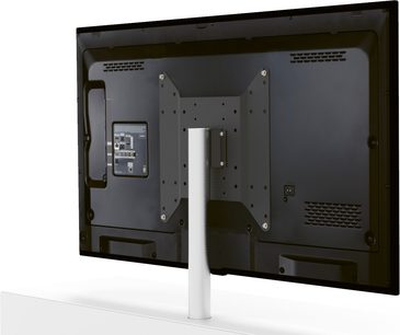 Gråt metalskab til TV, Spectral Scala SC1104, set forfra, med central TV-holder og perforerede sidehylder