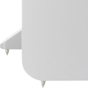 Sada sloupových reproduktorů Q Acoustics 3050i v bílé barvě, detailní pohled na spodní roh, matná bílá laková úprava