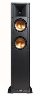Enceinte colonne Klipsch RF-62 noire, vue de face, deux haut-parleurs ronds dorés sur façade noire, tweeter en haut