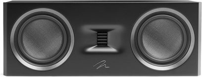 Centrální reproduktor MartinLogan Motion C10 v černém laku s dvěma kruhovými reproduktory a obdélníkovým výškovým reproduktorem uprostřed