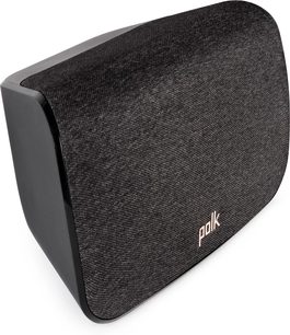 Diffusore Polk Audio SR2 nero, vista frontale, forma rettangolare arrotondata, griglia acustica in tessuto che copre la parte anteriore