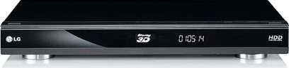LG HR570 Blu-ray-optager set forfra, LCD-display, 3D-logo