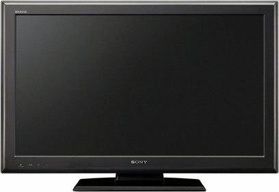 Sony KDL-37S5600 fladskærms-TV, set forfra, sort ramme, slukket skærm, sort centralt fod