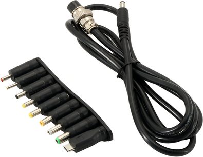 Kit de alimentare universal negru cu cablu și 8 conectori interschimbabili DC și USB-C
