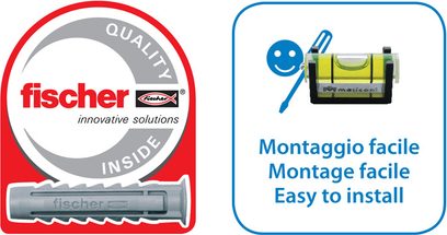 Vægmonteret TV-beslag Meliconi CME ER400 sort, set forfra, med indbygget libelle og teksten "Montaggio facile Easy to install"