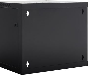 Čierny audiovizuálny rack Norstone Pro Wall Rack 9U s hladkým povrchom, montážnymi otvormi v tvare zámku a ventilačnou mriežkou