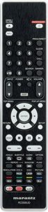 Sort Marantz RC005GLD fjernbetjening til Blu-ray-afspiller, mange knapper med hvide og røde indskrifter