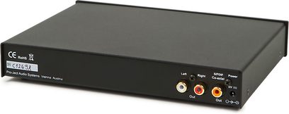 Pro-Ject CD BOX S sort CD-afspiller, rektangulært mat sort kabinet, frontpanel med knapper og stik, set forfra