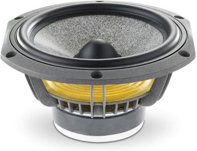 Focal Chorus CC8 W sort højttaler, frontvisning, gul midterhøjttaler, diskant, sort gitter