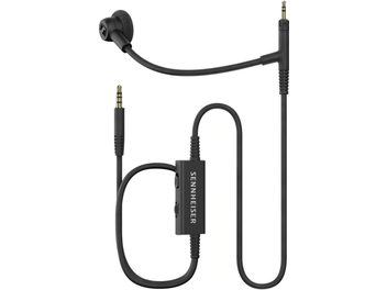 Sennheiser HD 500 BAM trådbunden mikrofonbom i svart plast, skum, fjärrkontroll, 3,5 mm-jack, vy framifrån